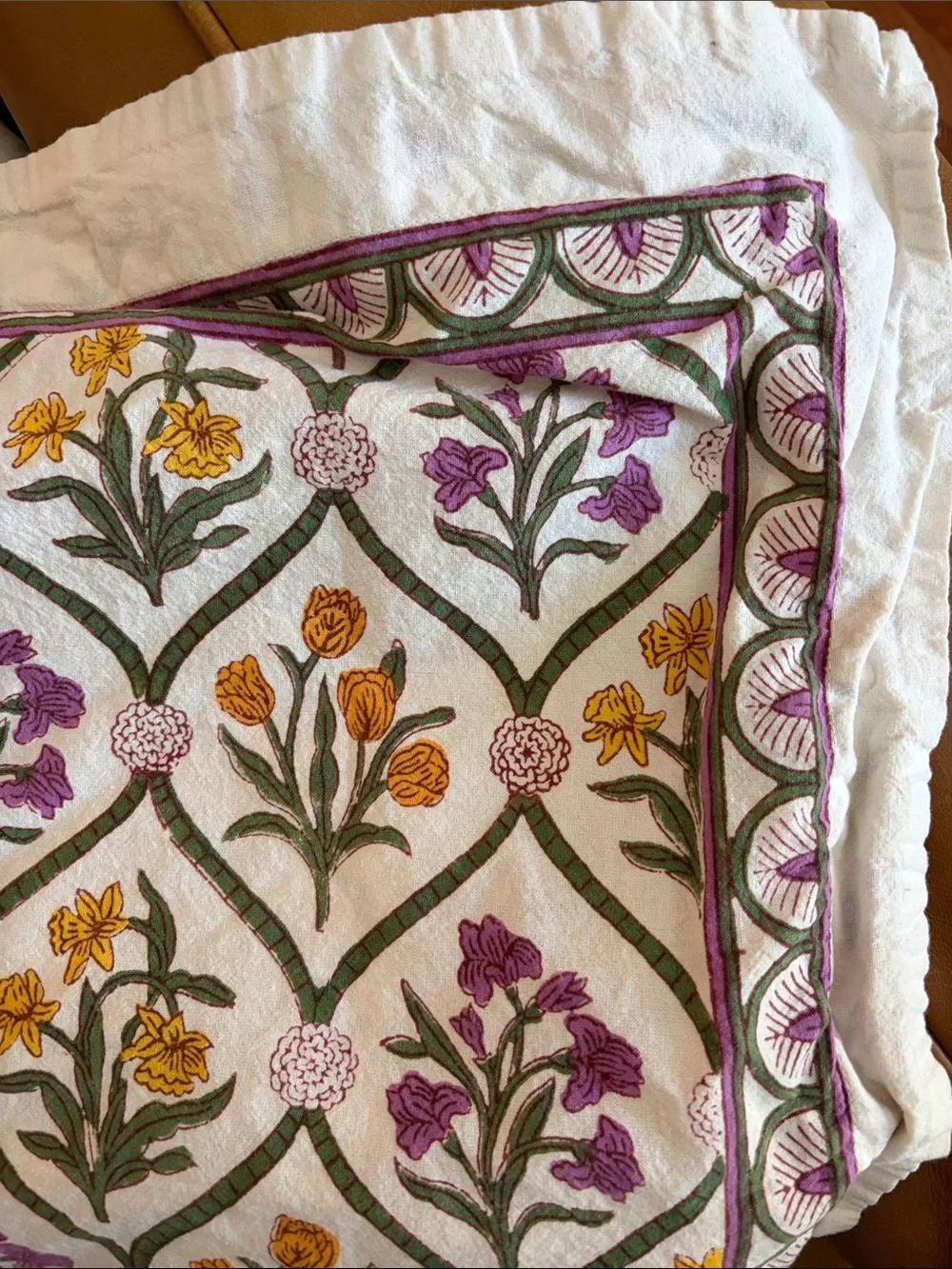 Saffron Marigold Floral Block Print Standard Pillow Case Sham Cover 100% Cotton